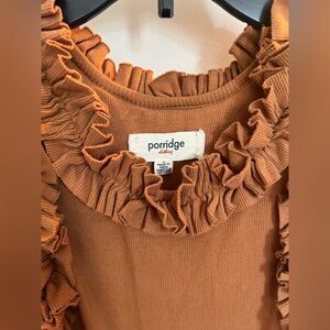 Women's Ruffled Brown Top by Anthropologie. S